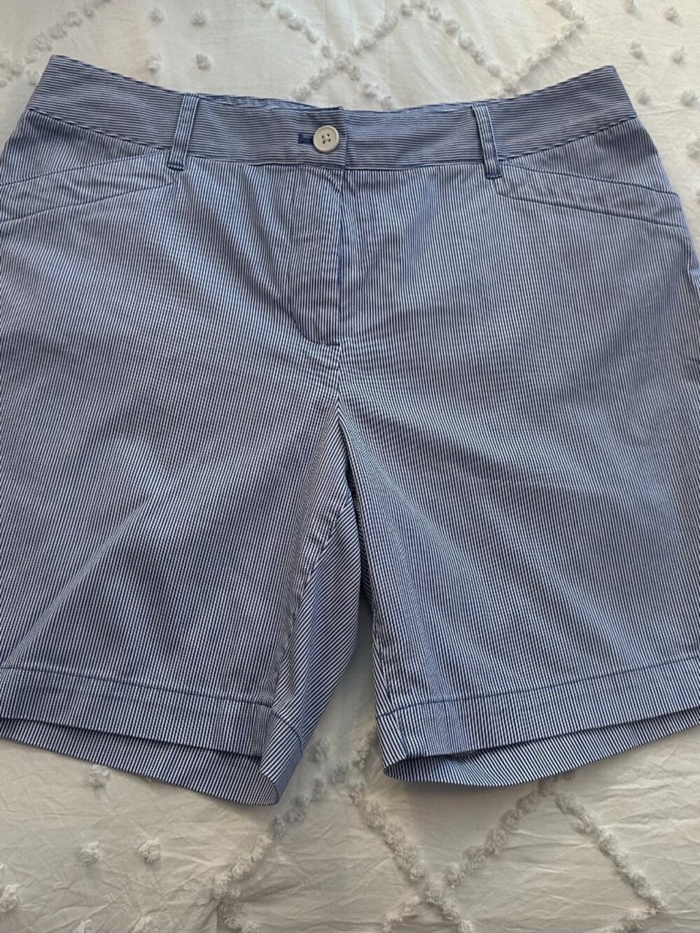 Talbots Blue White Stripe Shorts Size 8 Cotton Stretch Preppy Classic